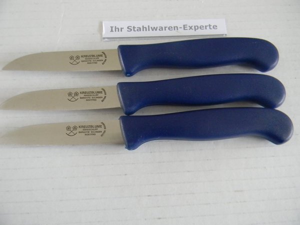 3 Küchenmesser Solingen gerade Kunststoffgriff blau rostfrei SUPERSCHARF