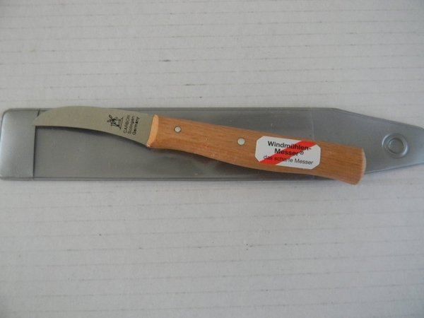 Windmühle Messer Solingen Küchenmesser gebogen rostend nicht rostfrei Buchenholz