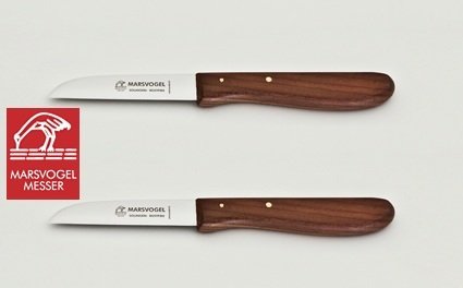 2 x Küchenmesser, rostfrei, Kirschbaum Griff Holz, gerade, 3" = 8 cm Marsvogel Solingen 353002